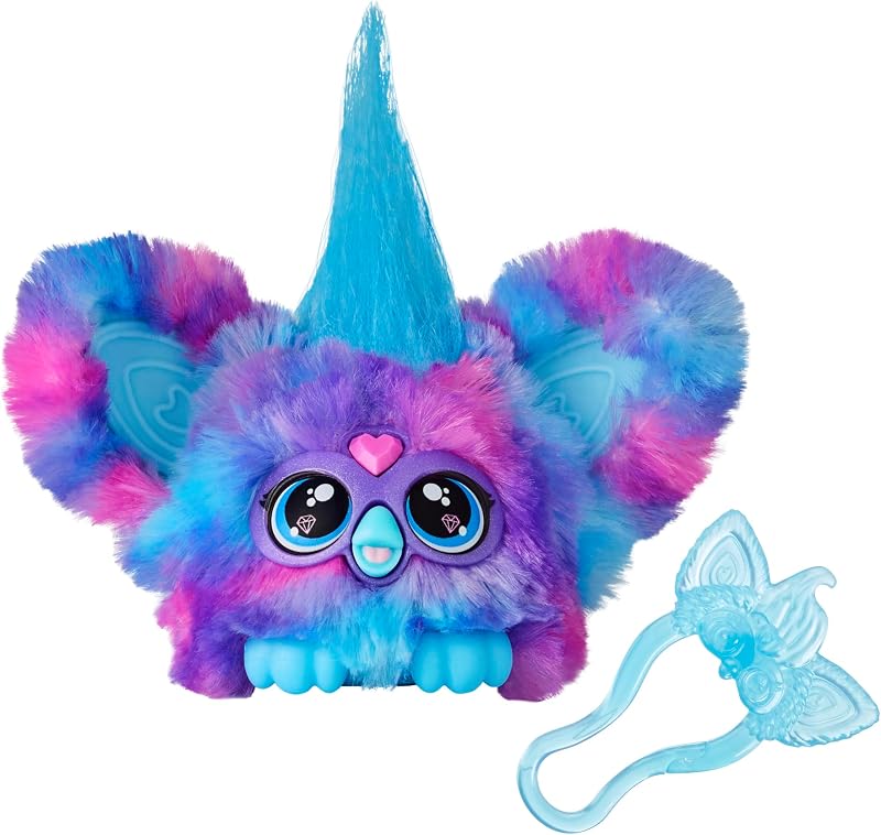 Furby Fur Kpop Princess Furblet Blue Keychain Clip Plush