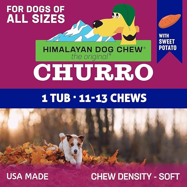 CHURRO HIMALAYAN CHEESE TREAT TUB | SWEET POTATO CHURRO | LACTOSE FREE – GLUTEN FREE – GRAIN FREE | USA MADE | FOR ALL BREEDS | 11-13 CHURROS | REAL SWEET POTATO AND HIMALAYAN CHEESE