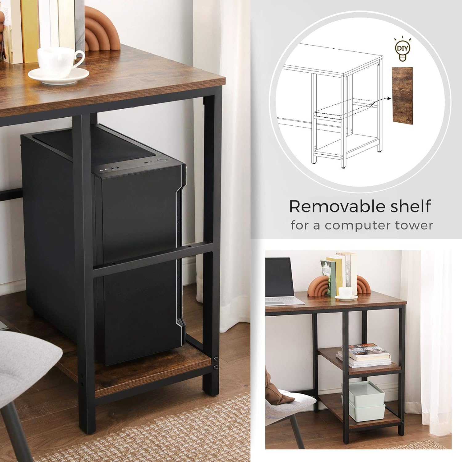 VASAGLE L-Shaped Computer Desk, Corner Desk, 54-Inch Writing Study Workstation with Shelves for Home Office, Gaming Table, Space-Saving, Easy to Assemble, Industrial, Rustic Brown and Black ULWD72X: Furniture & Decor