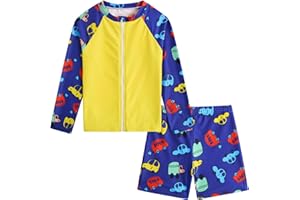 SunFocus Boys Zipper Rash Guard Sets UPF 50+ with Short 3-9 Years