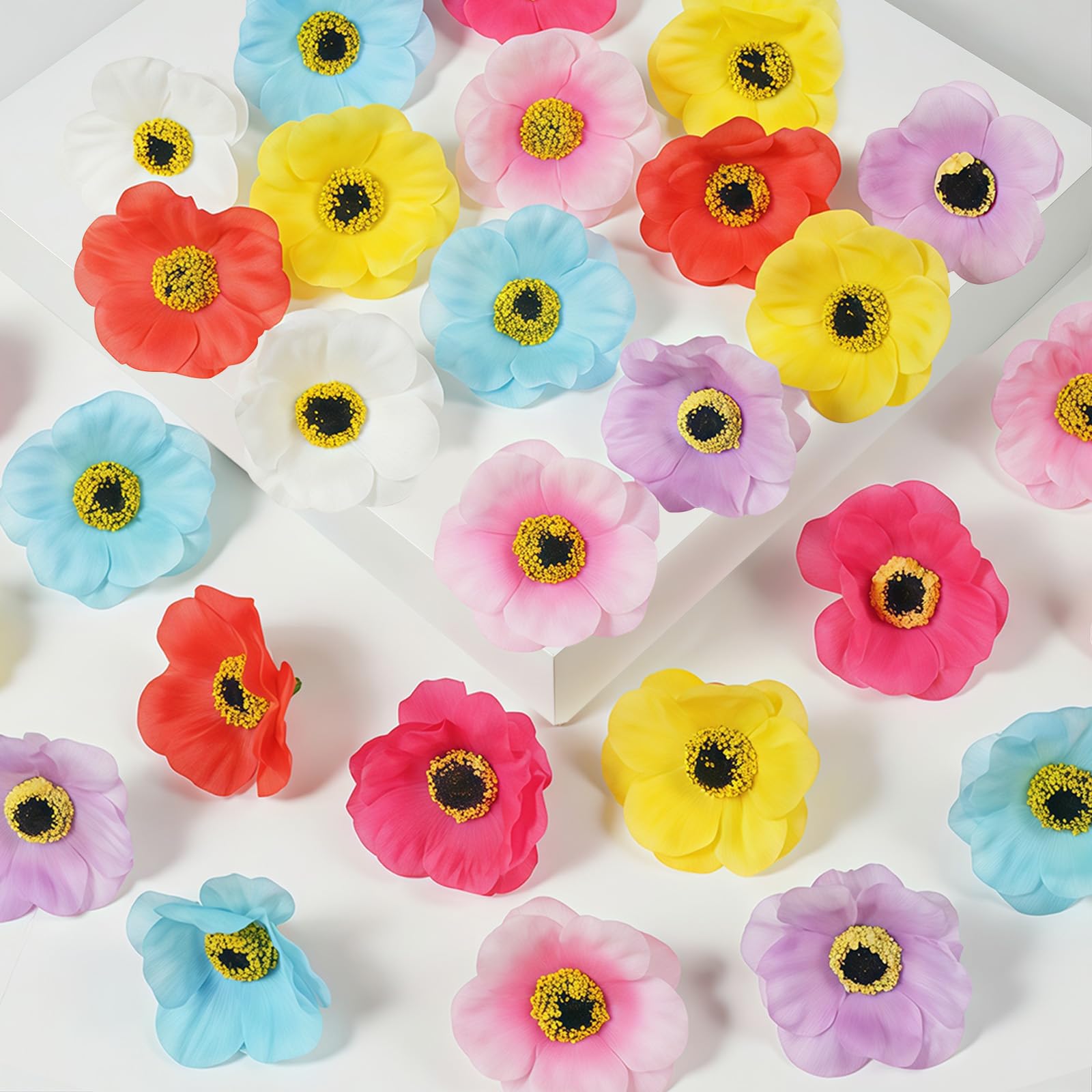WANGWANG Blumen Deko, Kunstblumen Frühling, 28 Stück Bunt Blumen Künstlich ca. Ø 4-5 cm, Plastikblumen für Hausgarten Hochzeit Feste Partei Haus DIY Basteln Scrapbooking