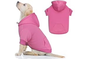 QDYU Dog Hoodie Dog Sweaters for Large Dogs Dog Sweater Solid Soft Brushed Fleece Dog Clothes Dog Hoodie Sweatshirt with Pocket(Pink-L)