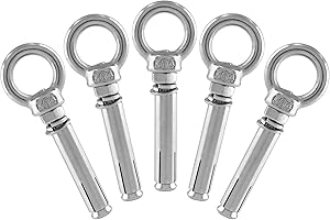 Augiimor 5PCS M6 x 50mm Ring Lifting Expansion Eyebolt Bolt Screw, 304 Stainless Steel Wall Concrete Brick Anchor Bolt