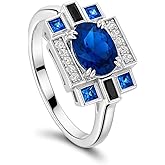 BERRICLE Sterling Silver Art Deco Ring for Women, Sapphire-Blue Cubic Zirconia CZ