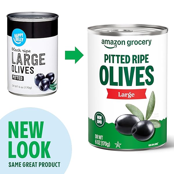 AMAZON GROCERY, PITTED RIPE OLIVES, LARGE, 6 OZ (PREVIOUSLY AMAZON FRESH, PACKAGING MAY VARY)