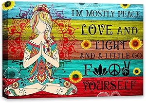 Yoga Hippie Wall Art Canvas Prints I'm Mostly Peace Love and Light and A Little Go F Yourself Poster Paintings Decor Home Picture Unframed Full Size 12"x16" 16"x24" 20"x30" 24"x36"