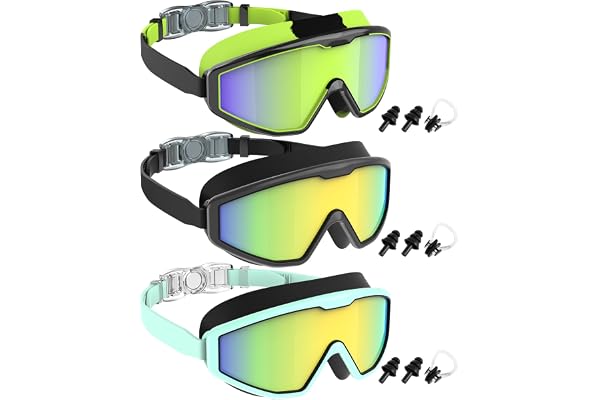 NSSIW Swimming Goggles Swim Kids: Water Pool Goggle With Nose Clip Earplugs Anti Fog UV400 for Girls Boys Youth 8-14 3 Pack
