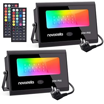 2 x 20W Focos LED RGB Exterior, Novostella Foco Proyector LED IP66 ...