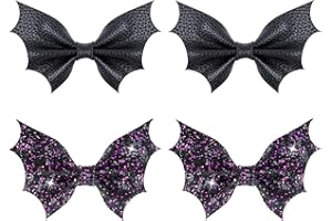 ONENINEDREAM Black Bat Hair Bow Clips, 2 Pcs PU Leather & Glitter Halloween Hair Clips with Alligator Clips, Baby Girl Toddler Halloween Bat Hair Clip, Infant Cosplay Costume Hair Accessories