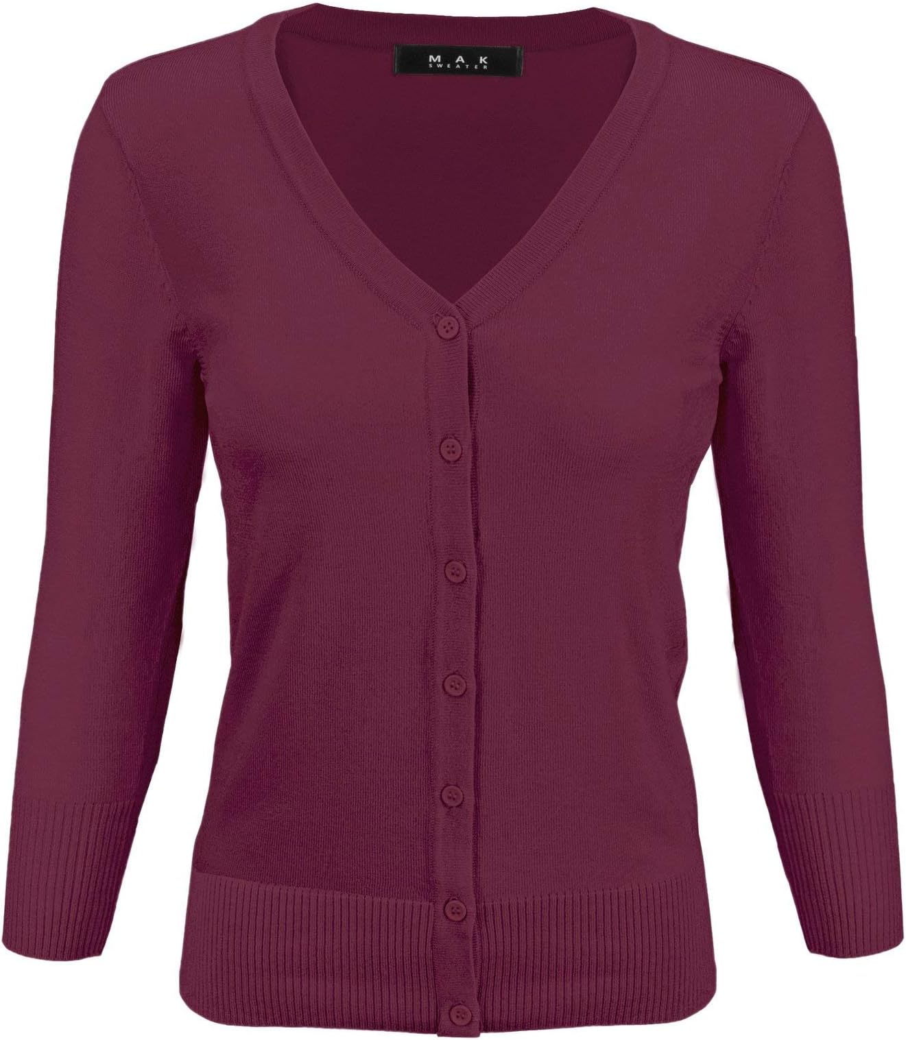 YEMAK Women's 3/4 Sleeve V-Neck Basic Button Down Knit Cardigan Sweater