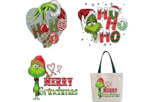 DJAIOD 3 PCS Christmas Iron on Transfers, Winter Xmas Iron on Transfers for T Shirts Heat Transfer Vinyl Cartoon Green Hair Monster Iron on Decals Suitable for Shirts Sweaters T-Shirts DIY Craft Supplies