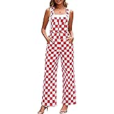 YXLUOKY Overalls for Women Loose Fit Jumpsuits Fashion Checkered Straight Leg Pants Stretch Bib Coveralls