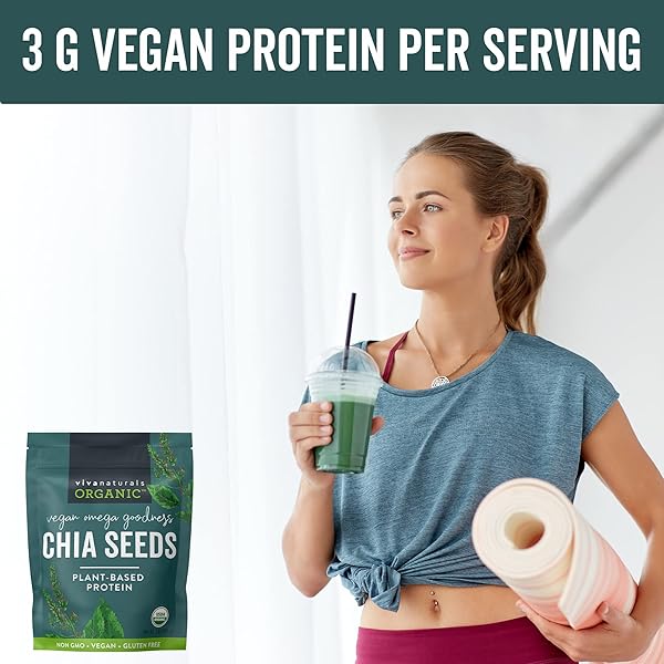 VIVA NATURALS ORGANIC CHIA SEEDS, 2 LB, 32 OZ – PLANT-BASED OMEGA-3 AND VEGAN PROTEIN, GLUTEN FREE & NON-GMO, PERFECT FOR SMOOTHIES, SALADS & CHIA PUDDING