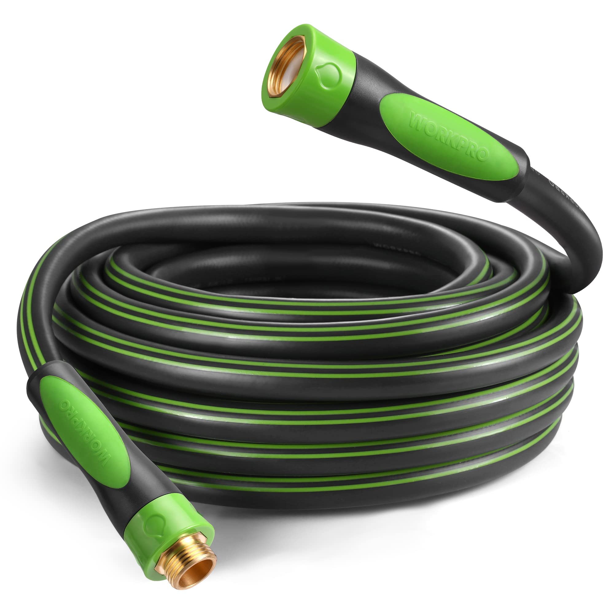 WORKPRO 5/8 IN x 50 FT Garden Hose, Heavy Duty, Flexible, Lightweight Water Hose with 360° Bi-Material Rotation Handle, 3/4" GHT Solid Brass Fittings, for Outdoor, Lawn, Garden & Yard, Car Wash Image