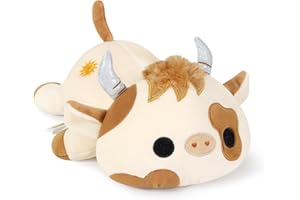 Onsoyours Cute Cow Plushie, Soft Stuffed Highland Cow Squishy Plush Animal Toy Scottish Cow Pillow for Kids (White Highland Cow, 12")