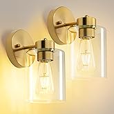 Porphyions Bathroom Light,Wall Sconces Set of Two,Brushed Gold Vanity Sconce Lights,Morden Gold Sconces Set,Brass Bathroom Va
