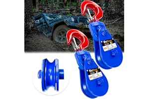 FITHOIST 2 Tons Snatch Block with Hook(2 Pack) 3" Sheave for 3/8" Inch Wire Rope High Strength Snatch Blocks for Towing and Recovery Applications Tow Truck Rollback Wrecker Car Hauler Winch