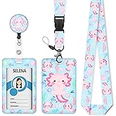ID Badge Holder with Breakaway Lanyard, Lanyards for ID Badges Name Tags ID Card Holder, Cute Badge Reel Badge Clip Retractable, Teacher Nurse Nursing Student School Office Gifts, Axolotl Arts