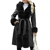 Bellivera Women's Wool Pea Coat Faux Fur Jacket Winter Warm Parka Overcoat with Belt