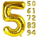 Gold 5 Balloon, Number Balloon 40 Inch, Gold and