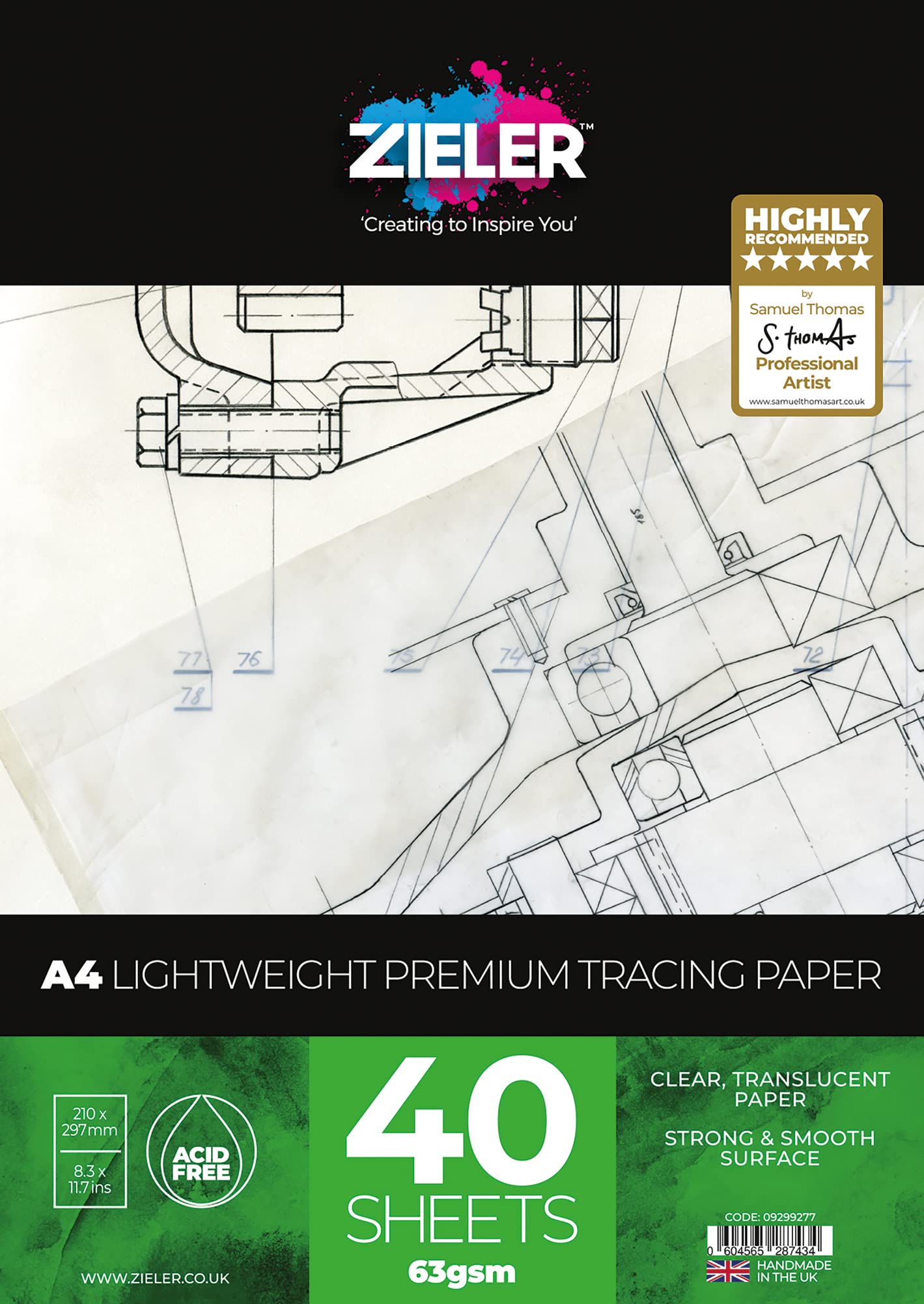 Tracing Paper Pad - 40 Sheets - Premium, High Transparency & Smooth - by Zieler™ (63gsm, A4)