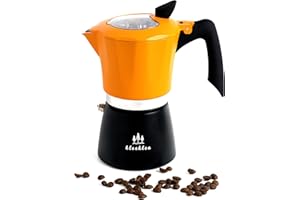 kleeklea Stovetop Espresso Coffee Maker, Italian Moka Pot with Transparent Top Lid, 6 Espresso Cups Classic Aluminium Percolator Coffee Pot for Cuban Grace Café Brewing Orange/Black
