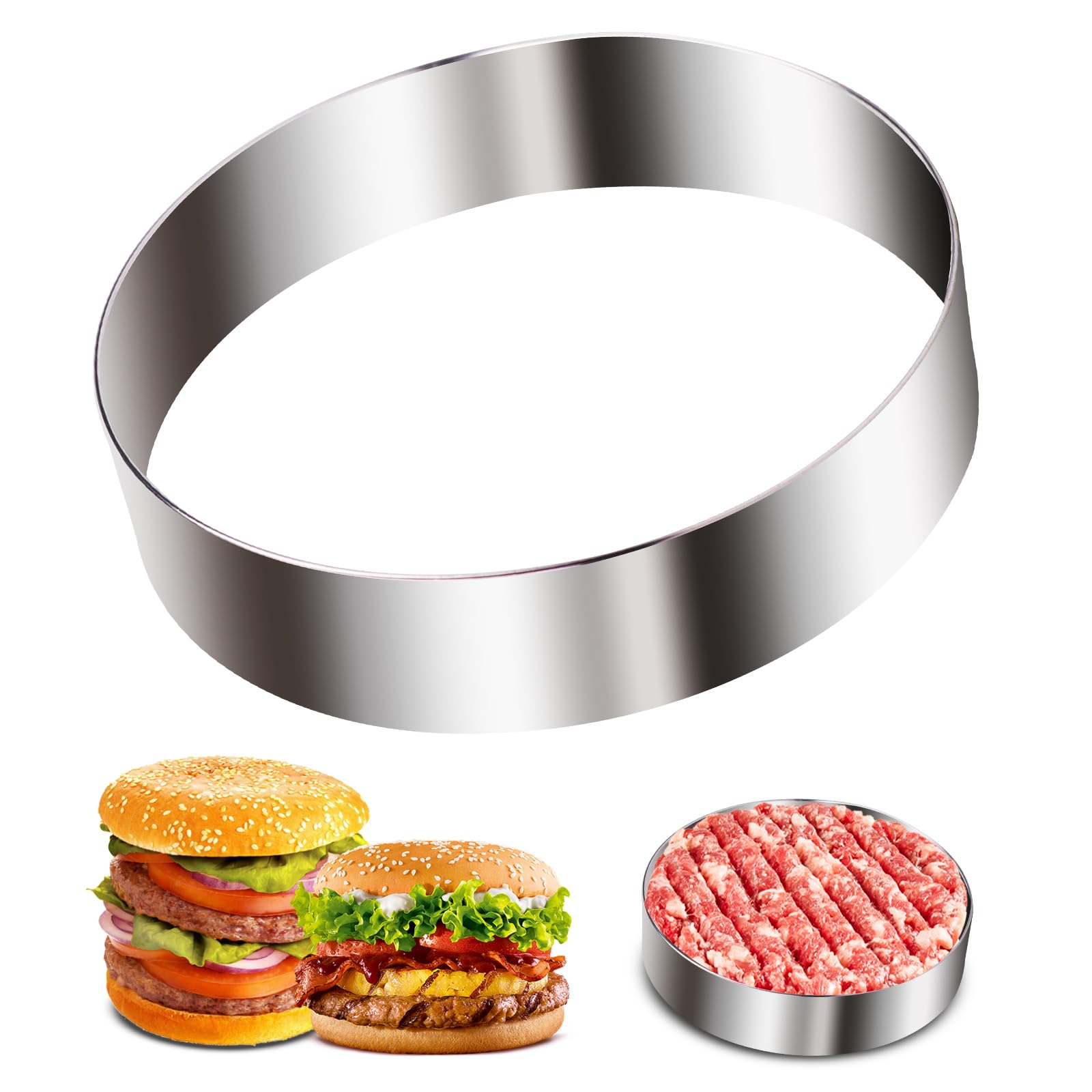 View 1 of 1 Piece Sous Vide Burger Patty Ring – 304 Stainless Steel Mold for 1/2 LB Hamburgers, Cooking Accessory for Immersion Circulators