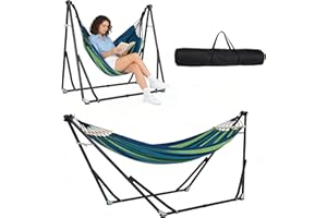 SogesHome 2 in 1 Hammock and Swinging Chair with Collapsible Steel Stand & Carrying Bag,No Tools Assembly,Portable for Patio,