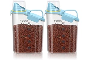 LEAWALK 2Pack Cat Dog Food Storage Container Upgraded Large Nozzle BPA-free, 3-5 LBS Plastic Pet Food Storage Containers, With 4 Sealed Clasps, 1 Measuring Cup and Handle (Sunshine Blue)