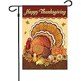 Akeydeco Thanksgiving Garden Flag,Happy Thanksgiving House Flags 12 x 18 Inch Double-Sided 2 Layer Turkey House Flag for Decoration
