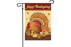 Akeydeco Thanksgiving Garden Flag,Happy Thanksgiving House Flags 12 x 18 Inch Double-Sided 2 Layer Turkey House Flag for Decoration