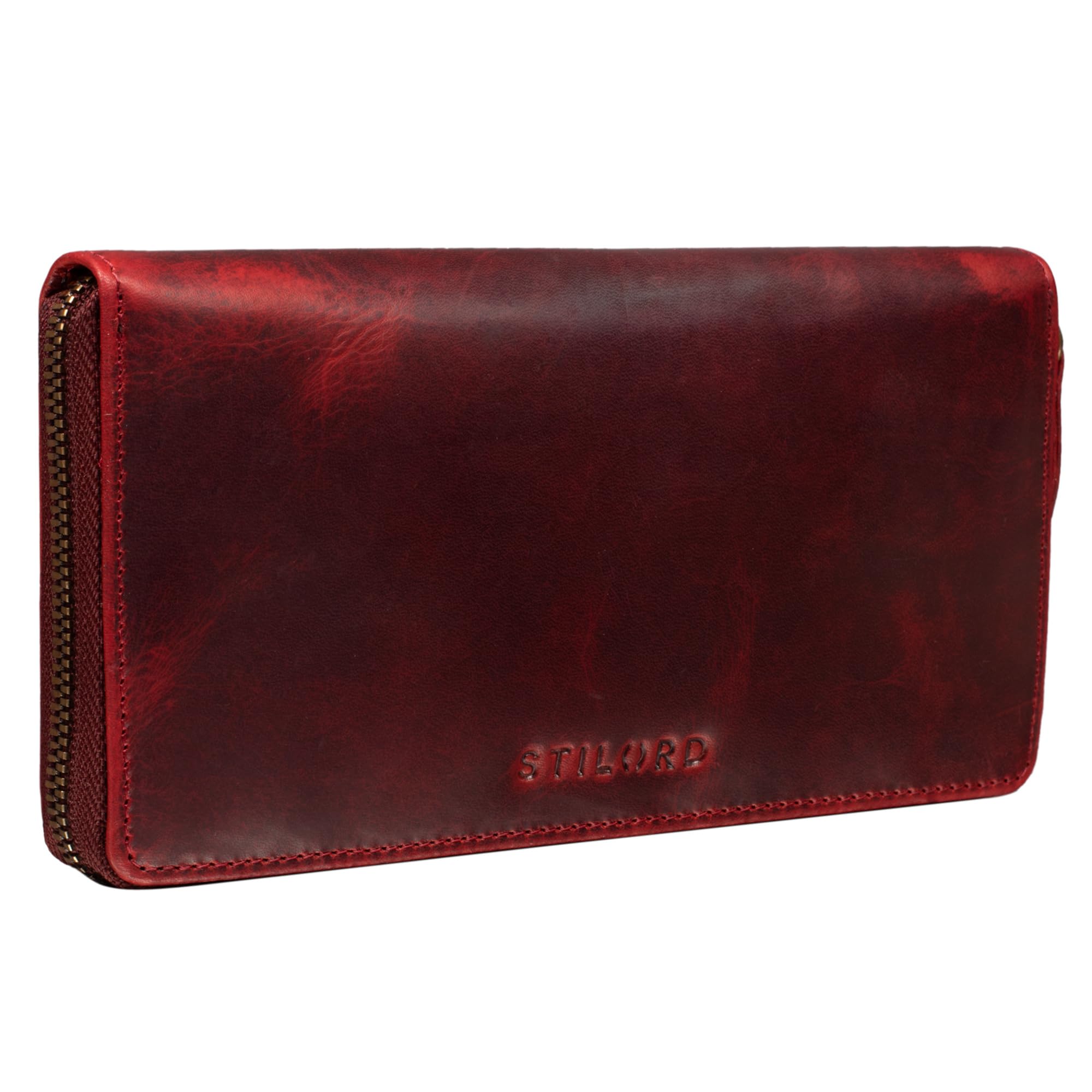 STILORD "Emilia" Elegant Leather Wallet for Women with RFID and NFC Protection Horizontal Billfold Timeless and Classic Design Genuine Leather Gift Box Colour:Kara - red