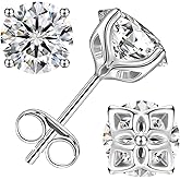 BREN Moissanite Earrings S925 Sterling Silver Imitation Diamond Earrings 18k White Gold Moissanite Earrings for Men D Color Brilliant Round Cut Moissanite Stud Earrings for Women
