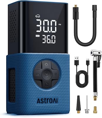 AstroAI Tire Inflator L7S Portable Air Compressor Cordless Bike Pump with Digital Dual Values Display, 150 PSI Car Tires Pump with LED Lights Air Pump for Cars, Motorcycles, Bikes, Balls Blue