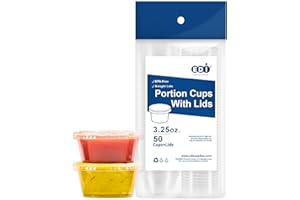 EDI Clear Disposable Plastic Portion Cups with Leakproof Lids - 50 Sets, 3.25 OZ, BPA Free, Recyclable - Jello Shot, Condiment & Dipping Sauce, Souffle Cups