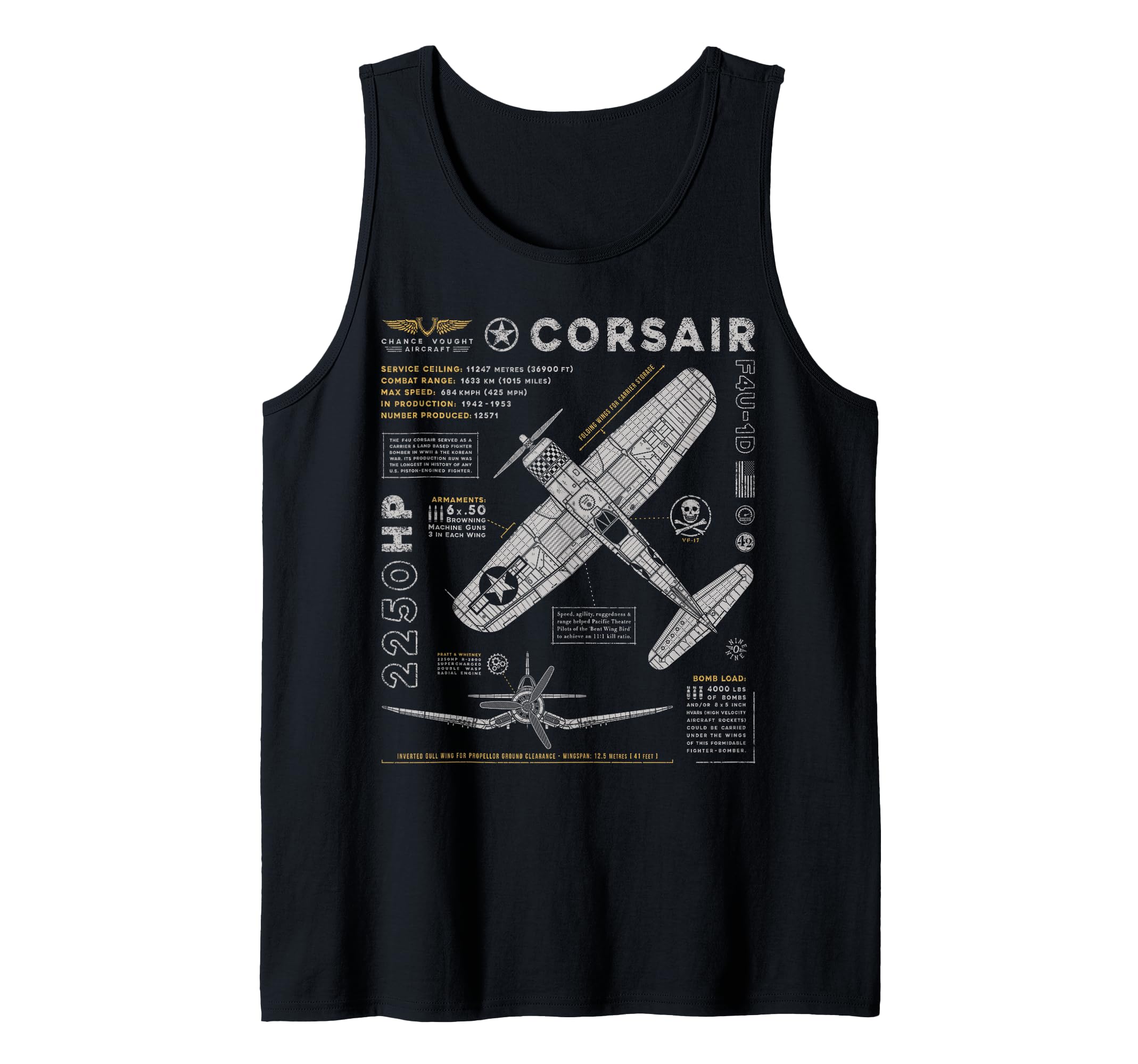 F4U Corsair | Vintage US WW2 Warbird | WWII Fighter Plane Tank Top