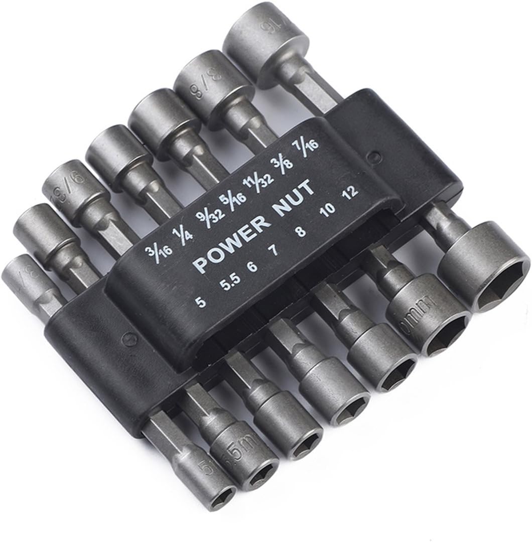 OUNONA 14PCS 5-12mm Imperial Socket Nut Impact Driver Adapter Drill Bits 1/4 Inch Hex Shank Tool Set Nut Driver Socket Bit Set - Image 3