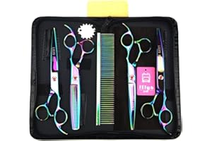 LILYS PET Professional PET DOG Grooming Coated Titanium scissors suit Cutting&Curved&Thinning shears (8.0 inches, Rainbow)…
