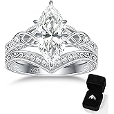 LOIPURI 4CT Moissanite Marquise Engagement Ring Set for Women, Heart Shaped Celtic Knot D Color VVS1 S925 Sterling Silver Promise Wedding Band, Bridal Festival Gift with Certificate & Box,Size 5-10