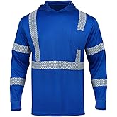 HIS ZEST Hi Vis Safety Hoodie ANSI Class 3 Shirts High Visibility Long Sleeve Construction Pullover with Reflective Strips