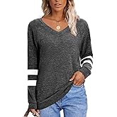 Womens Tops Fall Fashion Sweatshirt for Women Sweaters V Neck Long Sleeve Shirts Trendy Clothes