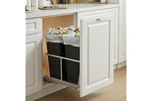 Pullout Trash Can for Kitchen Cabinets, 40 QT x 2 Under Sink Garbage Waste Recycling Bin, Under Mount Waste Container with Ad