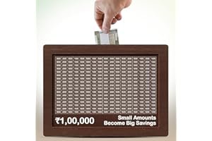 Piggy Bank for Adults Kids, Wooden Savings Box, $10,000 Goal Tracker, Small Amounts Become Big Savings, Brown