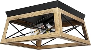 2 Light Flush Mount Ceiling Light, Metal Rectangle Rustic Industrial Ceiling Light Fixture, Farmhouse Light Fixture with UL Listed, for Hallway, Entryway, Kitchen Farmhouse