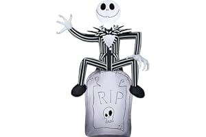 Gemmy Airblown Inflatable Jack Skellington on Tombstone Disney, 3.5 ft Tall, Multicolored