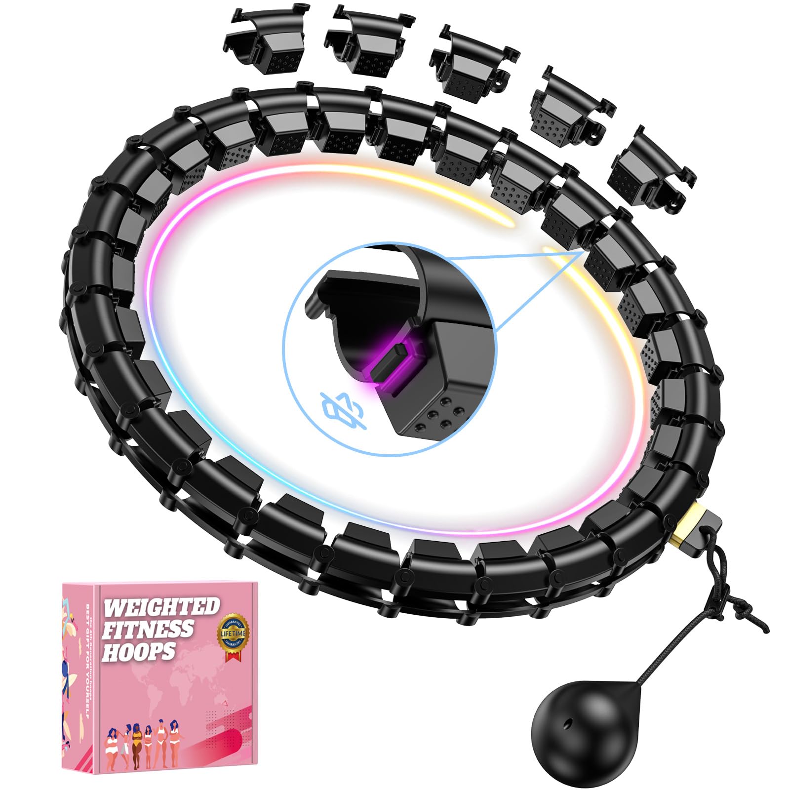 Photo 1 of Fit Hoop Weighted Hula Pilates Circles, 32 Detachable Parts & 65-Inch Plus-Size Fit, Weight Loss Fitness Gear, Quiet Home Workout Tool for Waist Training & Gifts for Adult Women
