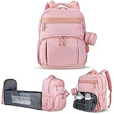 Petino Pura Baby Diaper Bag Backpack with Changing Station, 28Liters Capacity Nylon Baby Registry Mom Bags, Travel Friendly Unisex Bag, Essential Bag with Insulated Pockets, Pink