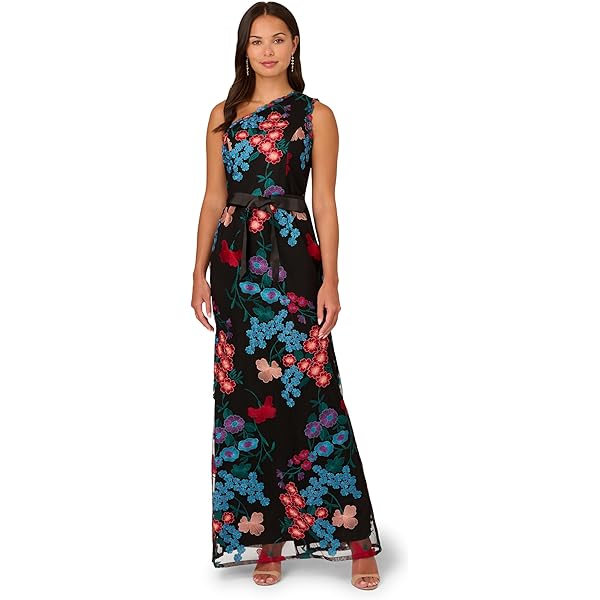 open lace back dress Dress the Population Womens Jaclyn Fit and Flare Maxi Special Occasion,  Navy Multi, X-Small US at Amazon Women's Clothing store