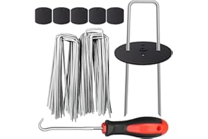 EUOKOK Garden Staples Stakes with 50 Pack Pads,6 Inch 11 Gauge Heavy Duty Galvanized U-Shaped Landscape Pins Yard Ground Pins for Securing Weed Barrier Fabric，Artificial Turf，50 Pack