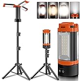 Rechargeable 12000mAh Camping Light with Adjustable Stand, Cordless Work Light with 3 LED Lamp Heads, 2200 Lumens Dimmable Magnetic Emergency Flashlight with Detachable Tripod, Orange